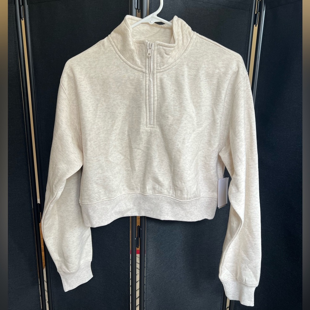 BP Cropped Cream Quarter-Zip sweatshirt